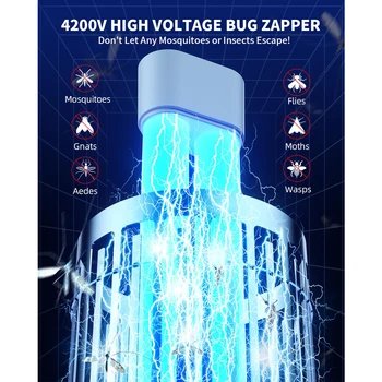 Minimoon Bug Zapper Outdoor Mosquito Zapper with Dual LED Light 4200V Fly Zapper 15W Electric Fly Traps Outdoor IPX4 Insect Trap 3