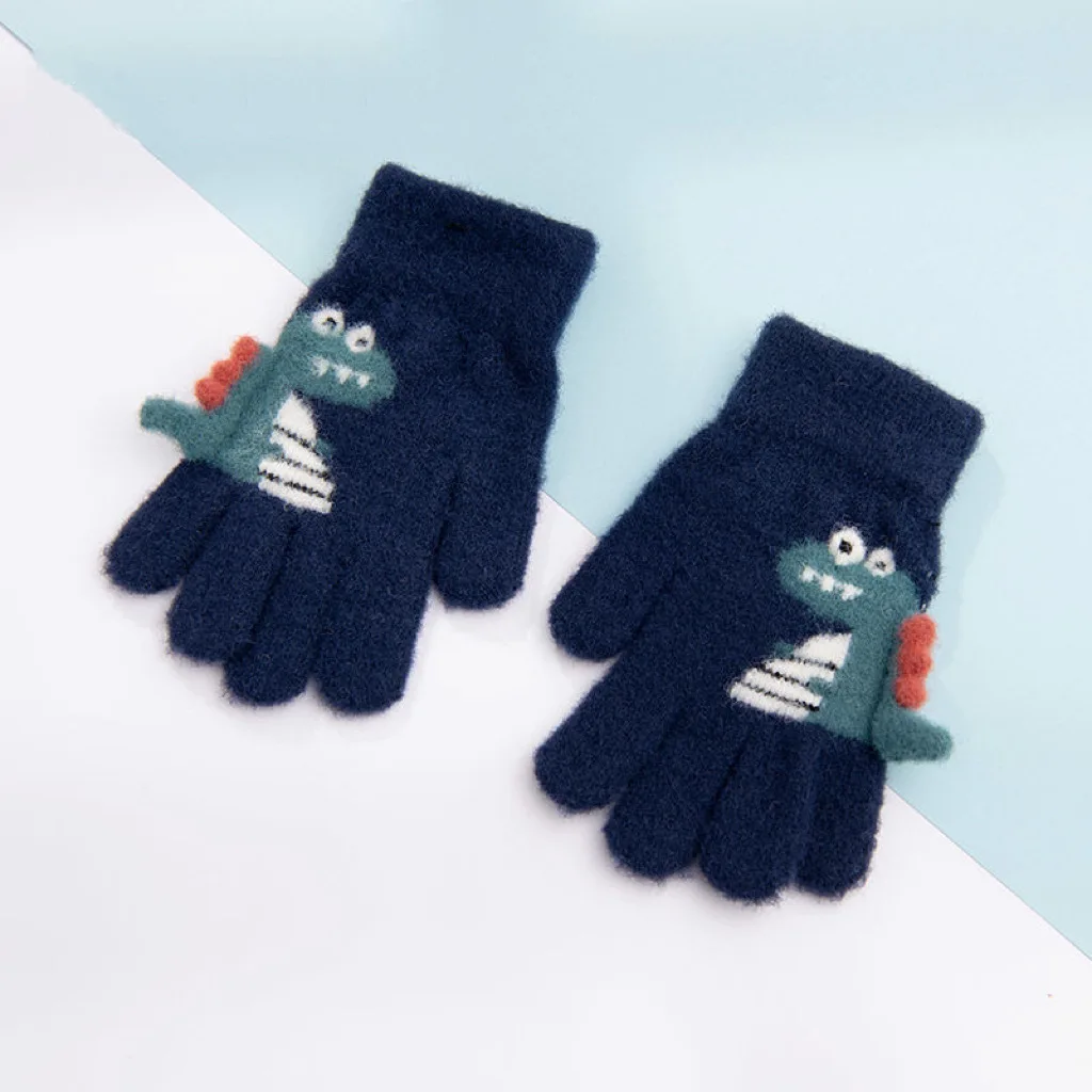 4-8 Year Old Winter Children's Thick Knitted Gloves Cartoon Dinosaur Warm Plush Children's Winter Finger Gloves warm gloves full finger gloves