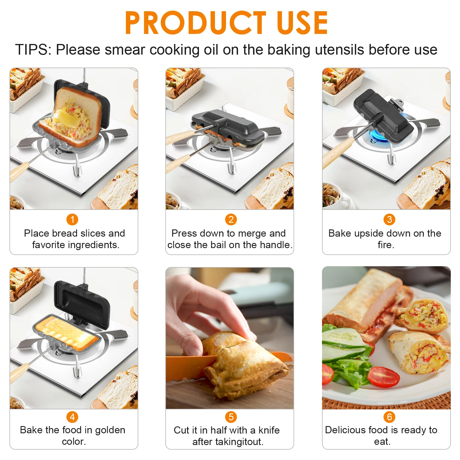 Sandwich Maker,, Hot Dog Toaster, Double-sided Sandwich Baking Pan