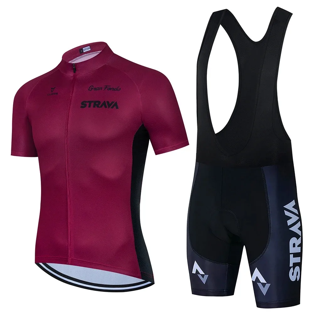 STRAVA Men's Summer Jersey Set Short Sleeve Road Bike Mountain Bike Breathable Quick Dry Sponge Cushion 3