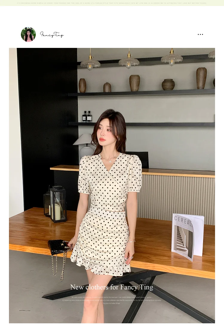 New Summer Two-piece Skirt Set Women Elegant Polka Dot V-neck Cropped Top Bodycon Short Skirt Y2K Sexy Korean Fashion Outfits