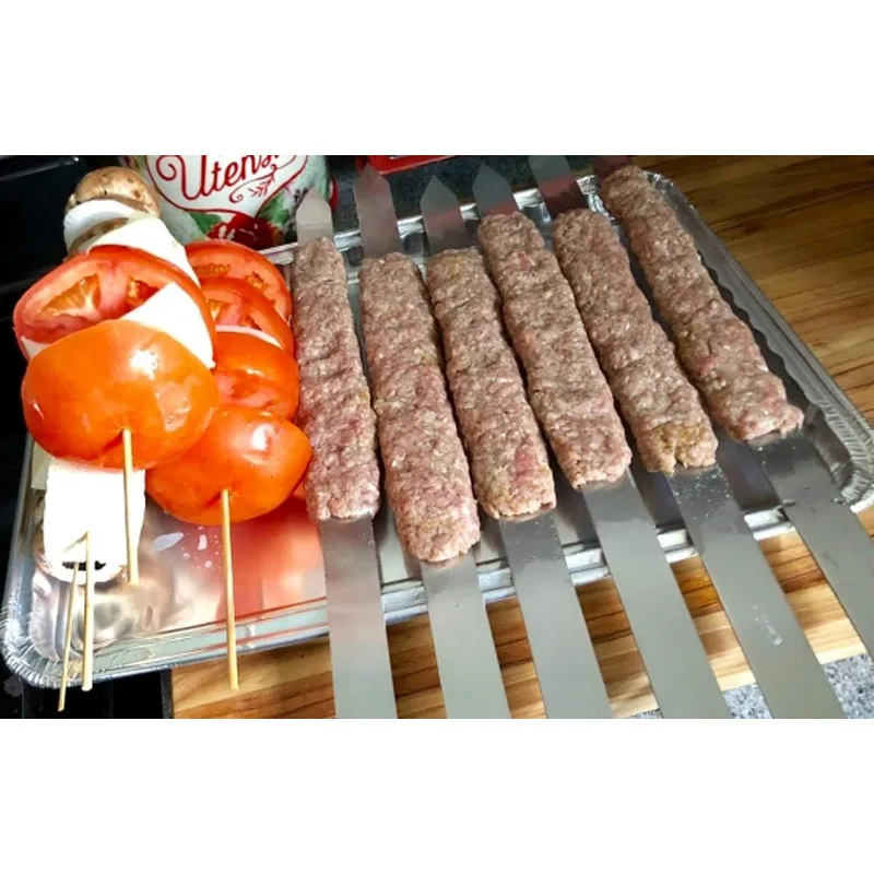 8pcs Barbecue Skewers 17 Inch Stainless Steel Grilling BBQ Reusable with Wood Handle
