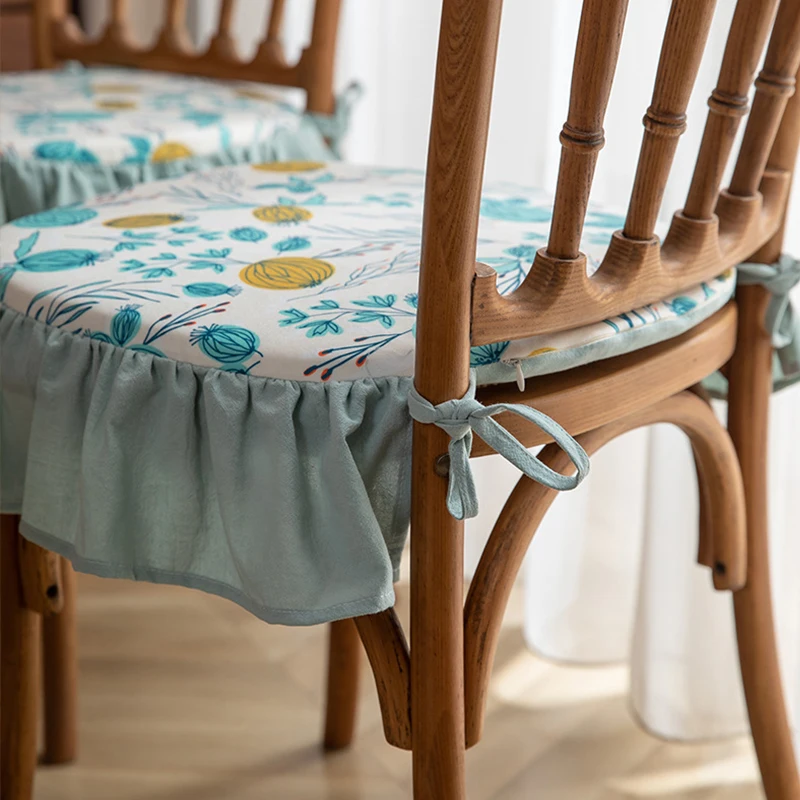 Detachable Washable Floral Pattern/Solid Color Dining Chair Cushion Comfort Non-slip Lace-up Four Seasons Seat Mat Buttocks Pad 5