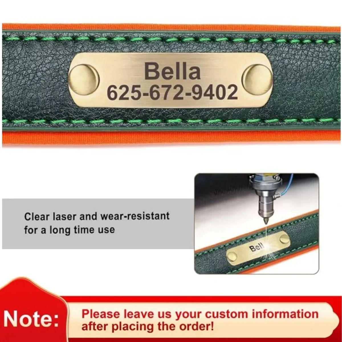 Personalized Soft Padded Leather Dog Collar and Leash with Engraved Nameplate