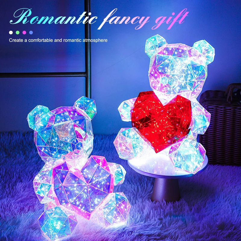 

30cm Phantom PVC Multi faceted Rose Teddy Bear Valentine's Day Xmas Gift Sequin LED Teddy Bear With Box Wedding Anniversary Gift