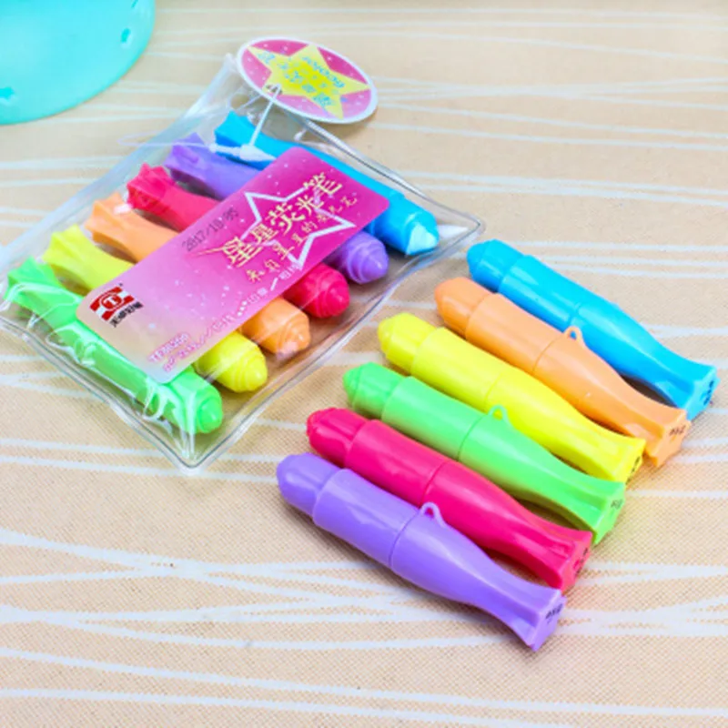 6 Colors/set Creative cute South Korea Stars seal Highlighters candy color fluorescent marker pen School Office Arts Supples arts of south asia