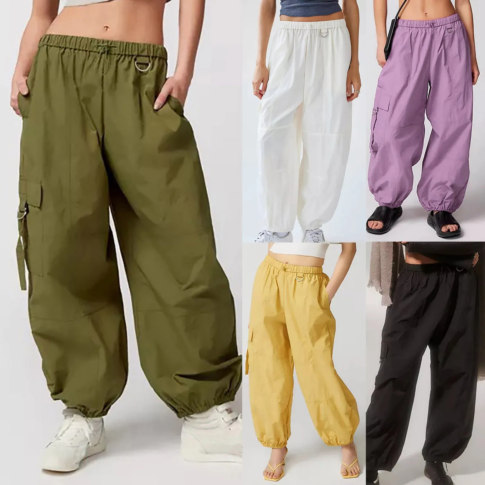 

Уличная одежда Y2k, брюки-карго, женские повседневные винтажные мешковатые прямые брюки с широкими штанинами, джоггеры с большими карманами, блестящие спортивные брюки