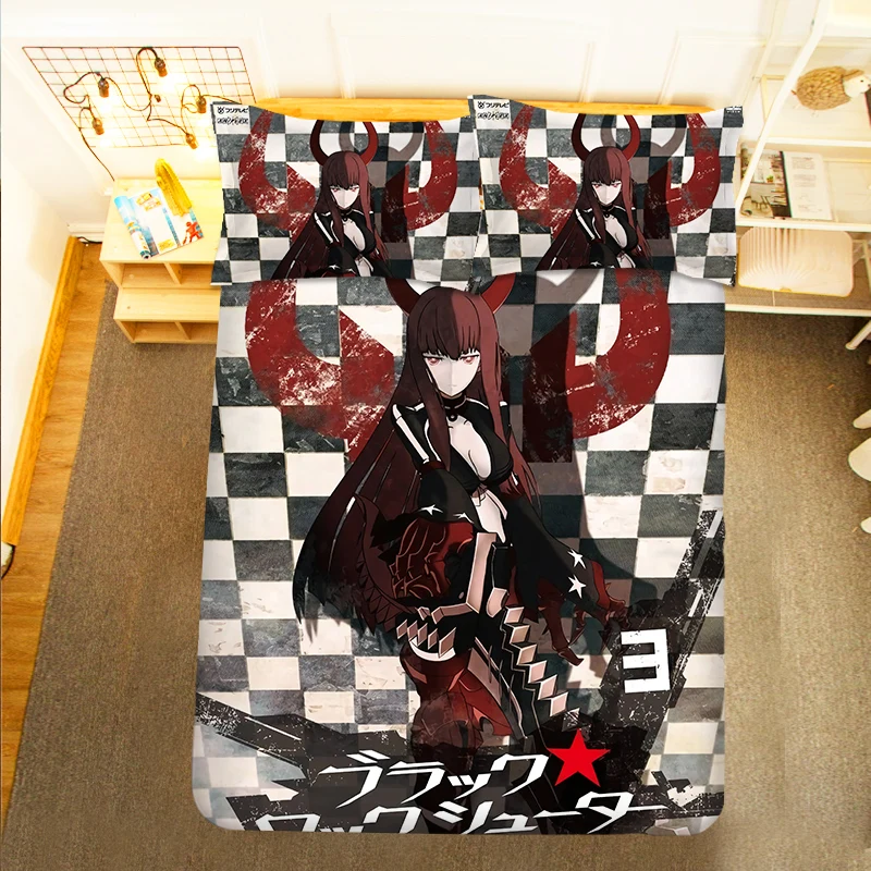 oversized king comforter Black Rock Shooter Anime 3PCS Duvet Cover Sets Cartoon Bedding Children Room Pillow Case satin sheets Bedding Sets