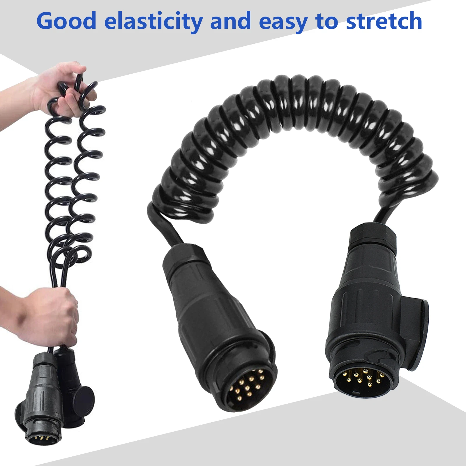 Heavy-Duty Curly Extension Cable for Trailer Towing - 3m, 13-Pin to 7-Pin Adapter
