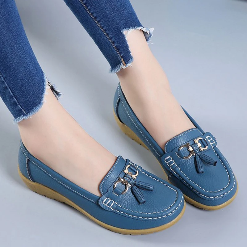 Spring Women's Shoes Fashion Casual Shoes Genuine Leather Elegant Women's Low Heel Shoes Brand Women's Flat Shoes Sports Shoes