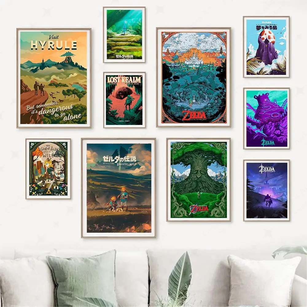 Zelda Travel Anime Landscape Poster Hyrule Village Canvas Painting Print Wild Breath Wall Picture Soggiorno Modern Home Decor