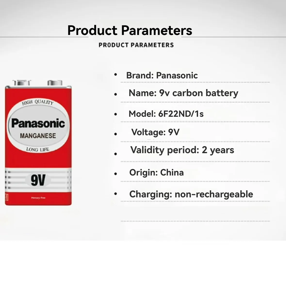 Power Tool Battery Panasonic 9V 6F22 Alkaline for Alarm Wireless Microphone Mercury Free