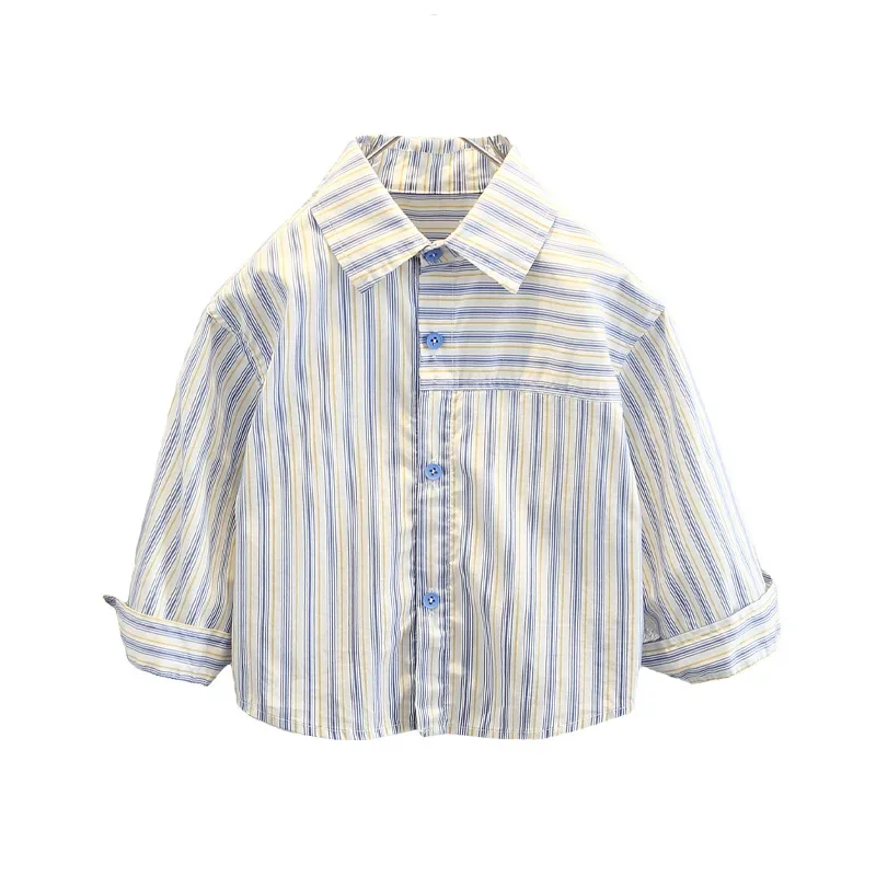 Spring Autumn Boys Shirt Long Sleeve Striped Fashionable Children's Clothing Trendy Streetwear Kids' Tops Chinese Brand AE