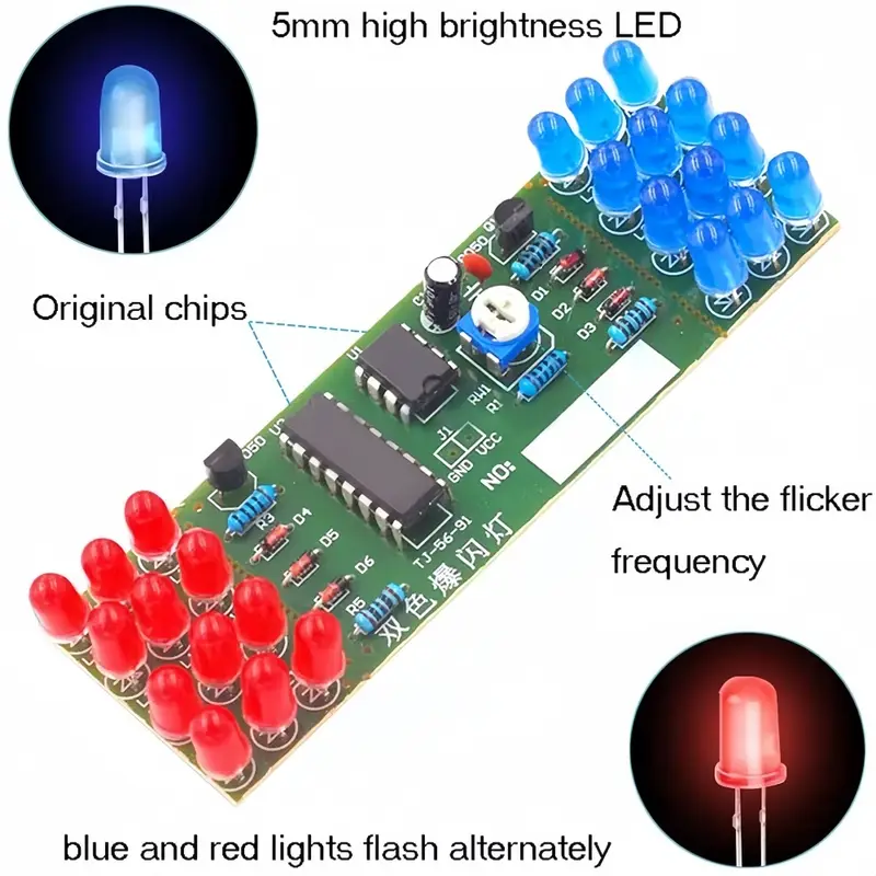 NE555 CD4017 IC LED DIY Electronic Lights Kit Red Blue Dual-Color DIY Kit Strobe Electronic Suit Flashing Lights Components - Image 2