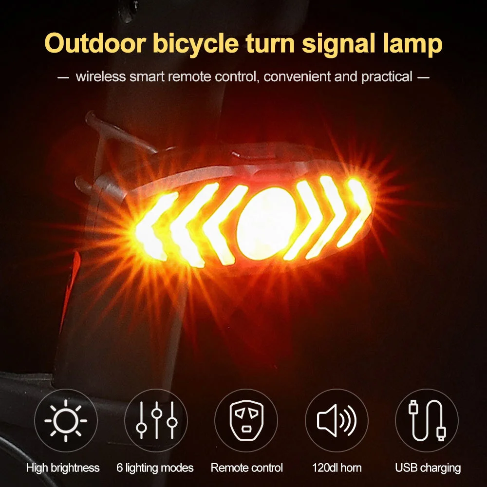 

New Wirelsess Remote Control Bike Light Smart Turn Signals Taillight Light USB Charging Safety Warning Rear Light with Bike Horn