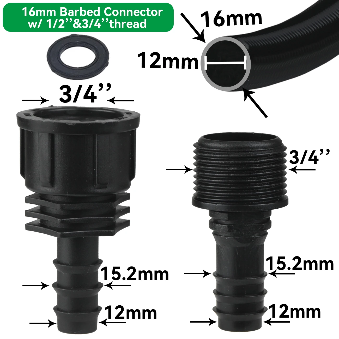 Garden Drip Irrigation Watering System 16mm 20mm 25mm PE Hose Adapter Barb Tee Elbow To 1/2" 3/4" Male Female Thread Connector 4