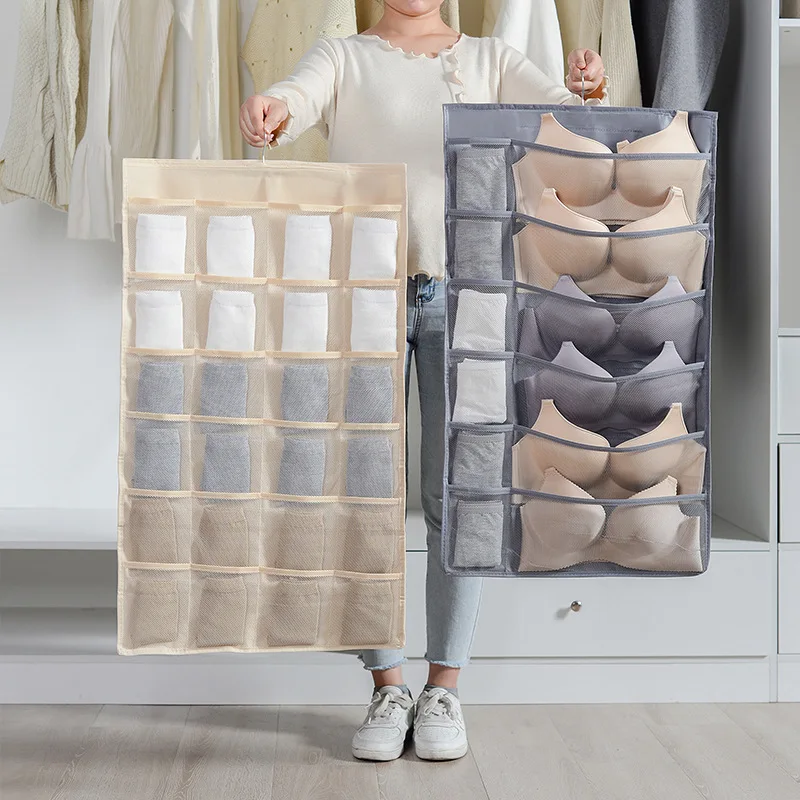 Non-Woven Double-Sided Underwear Storage Bag Wardrobe Hanging Bag Folding Clothing Organizer Transparent Socks Bra Storage Bags clothes organizer underwear storage organizer hanging storage bag