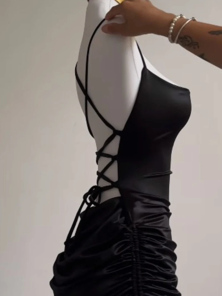 New Spring and Summer Women's Halter U-neck Sleeveless Dress Fashion Drawstring Lace Sexy Suspender Spice Girl Hip short Skirt