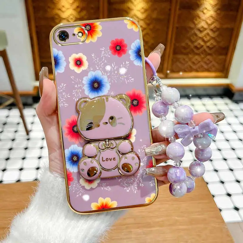 Colorful Flowers Phone Case Set with Lanyard and Stand