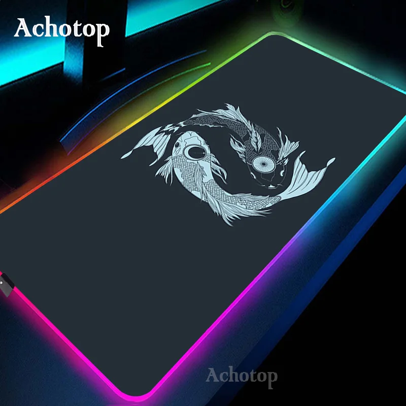 

Yin Yang Art Large LED Desk Mat XXL RGB Mousepad Koi Fish Backlight Keyboard Mat Table Mice Pad Gamer Luminous Mousepad 100x55cm