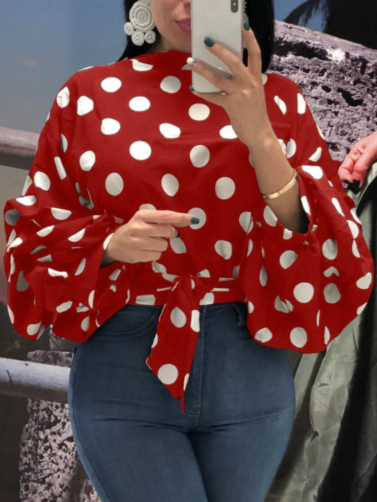 Women Polka Dot Blouses Tops Black 