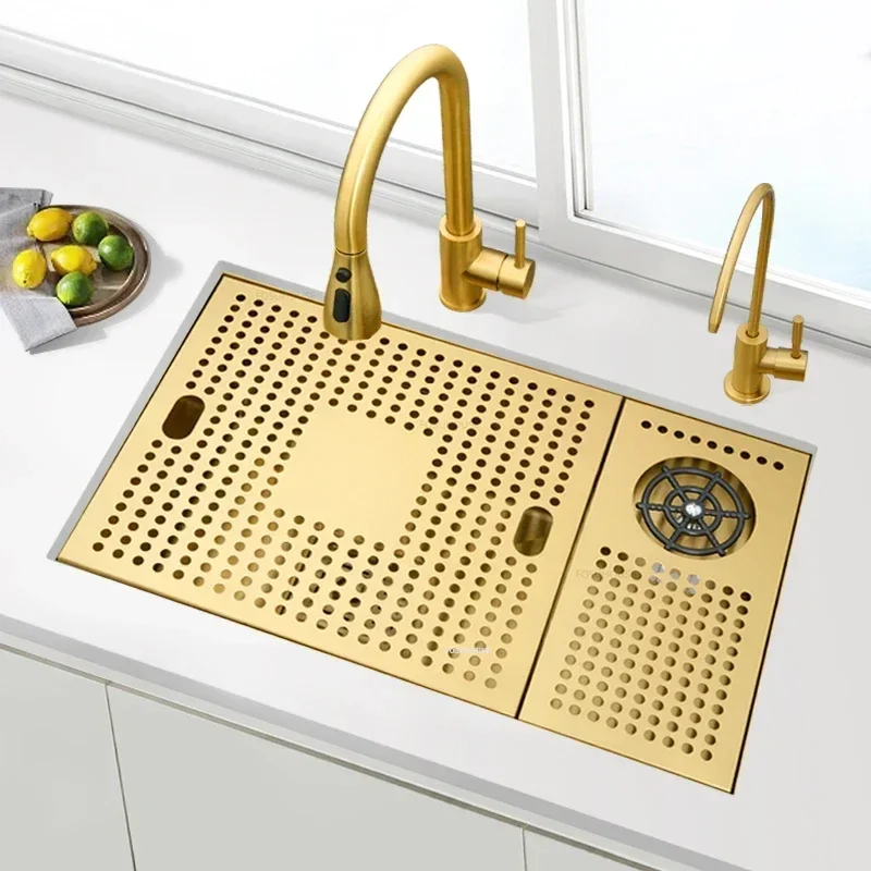 Luxury Golden Kitchen Sinks Kitchen Accessories Dish Drainer Stainless Steel Single-slot Bar Table Cup Washer Sink z