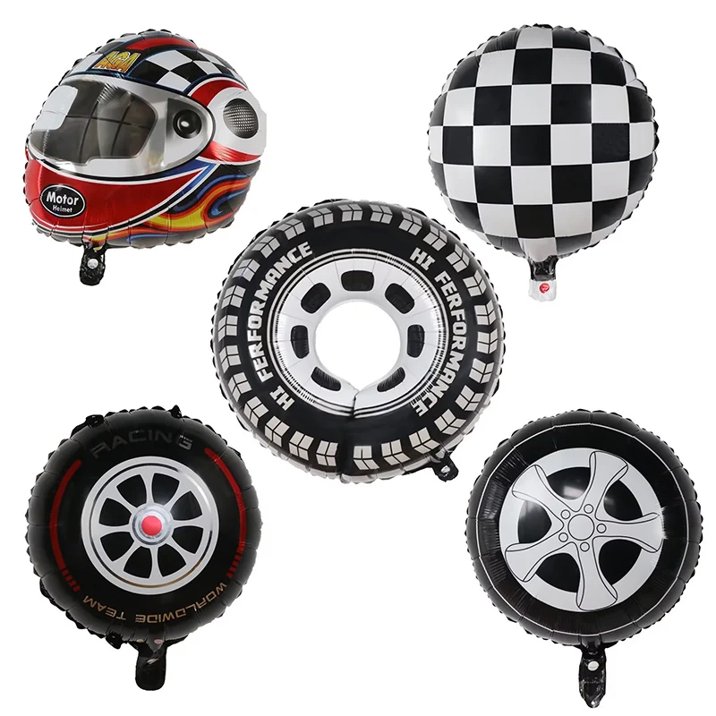5pcs Racing Car Wheel Foil Helium Balloon Helmet Boy Birthday Party