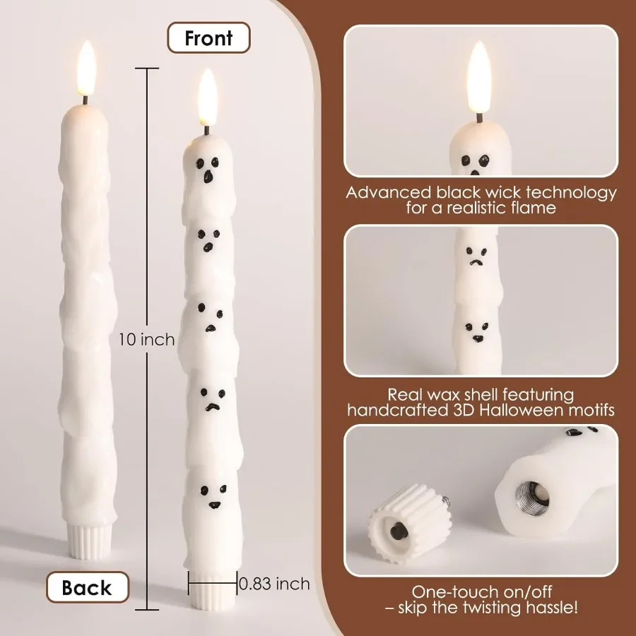 Halloween Flameless Taper Candles with Remote Spooky White Ghost LED Candlesticks Battery Operated Flickering for Decorative Ta