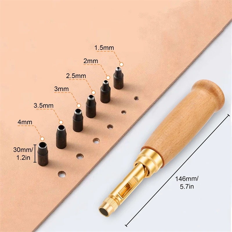 DIY Accessories Leather Punch Tool With 6 Size Tip 1.5–4.0mm Automatic Belts Screw Punch Tool Kit