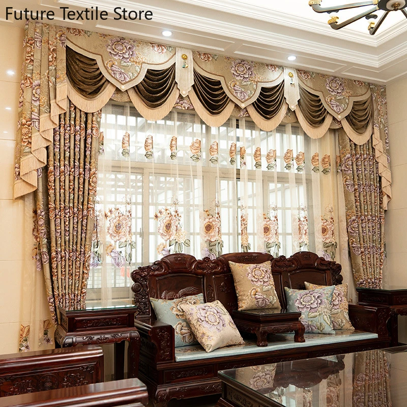 yellow curtains New High-precision Embossed Curtains European-style Luxury Curtains Curtain Finished Custom Luxury Living Room Jacquard Curtains grey curtains