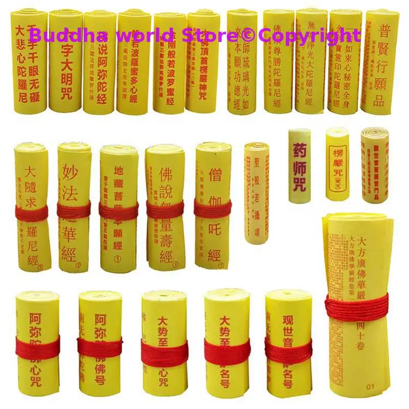 

26 style Buddhism BUDDHA GUAN YIN Gods Tathagata Heart Sutra Shurangama Mantra MINI Scriptures rolls talisman For Temple storage