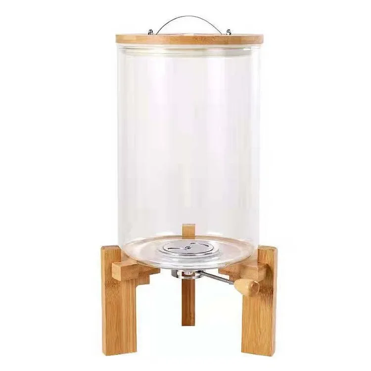 Flour and Cereal Container Dispenser Glass Food Storge Jar for Kitchen and Pantry Store Pet Food Airtight Lid and Wooden Stand 5