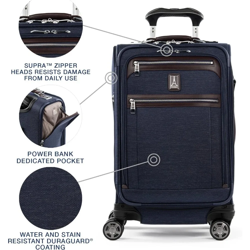 Platinum Elite Softside Expandable Carry on Luggage, 8 Wheel Spinner Suitcase, USB Port, Suiter, Men and Women, True Navy Blue 3