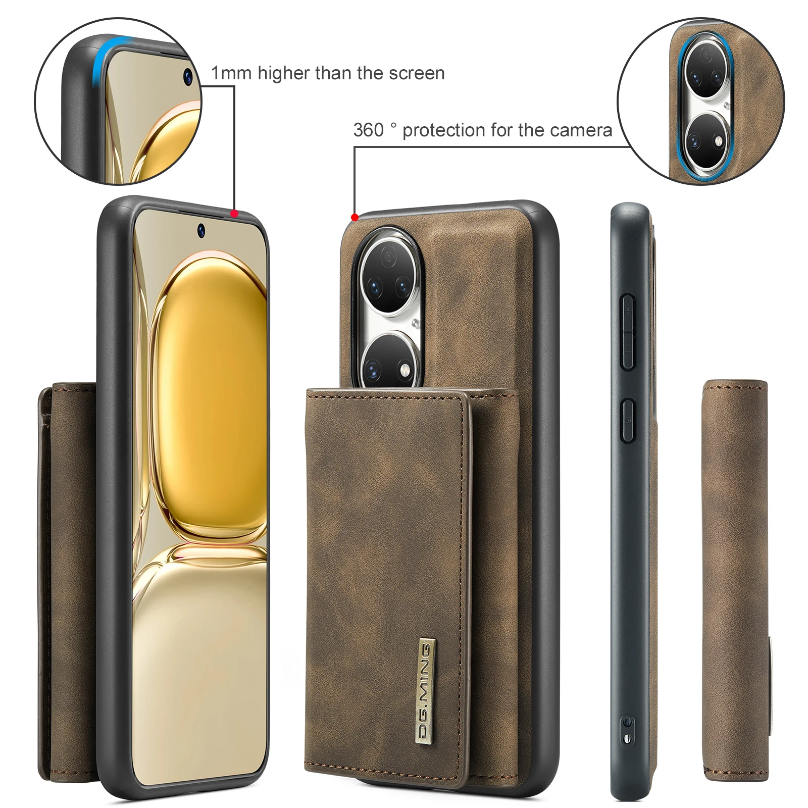 

Винтажный кошелек 2 в 1 из искусственной кожи, Магнитный съемный чехол-накладка, держатель, слоты для карт, чехол с подставкой для Huawei P50 / P50 PRO