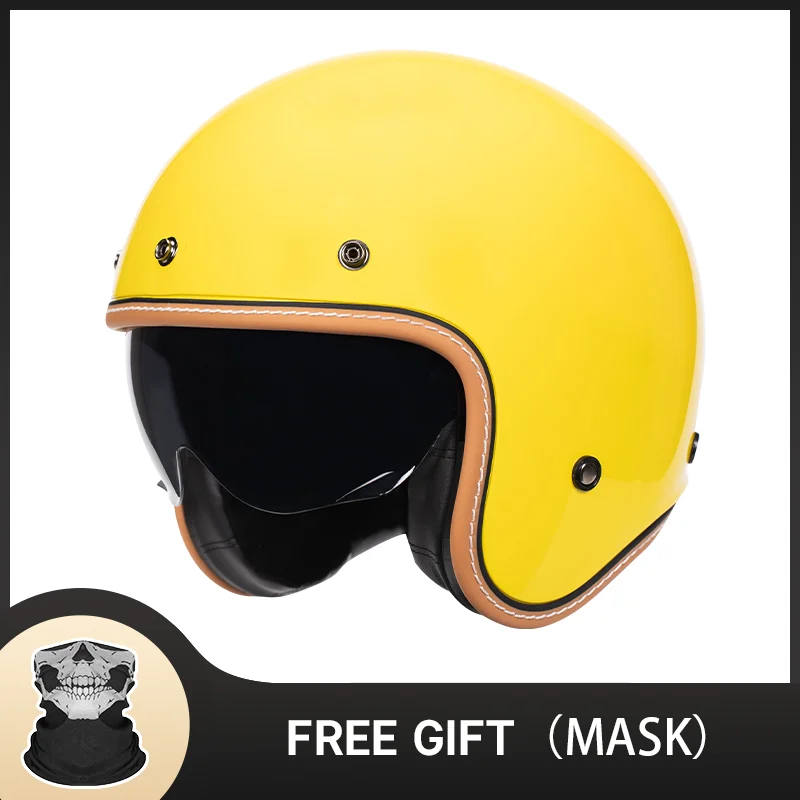 

2024 New Motorbike Casco Scooter Moto Motorcycle DOT Open Face Vintage Helmets Four Seasons Racing Half Helmets Lemon Yellow