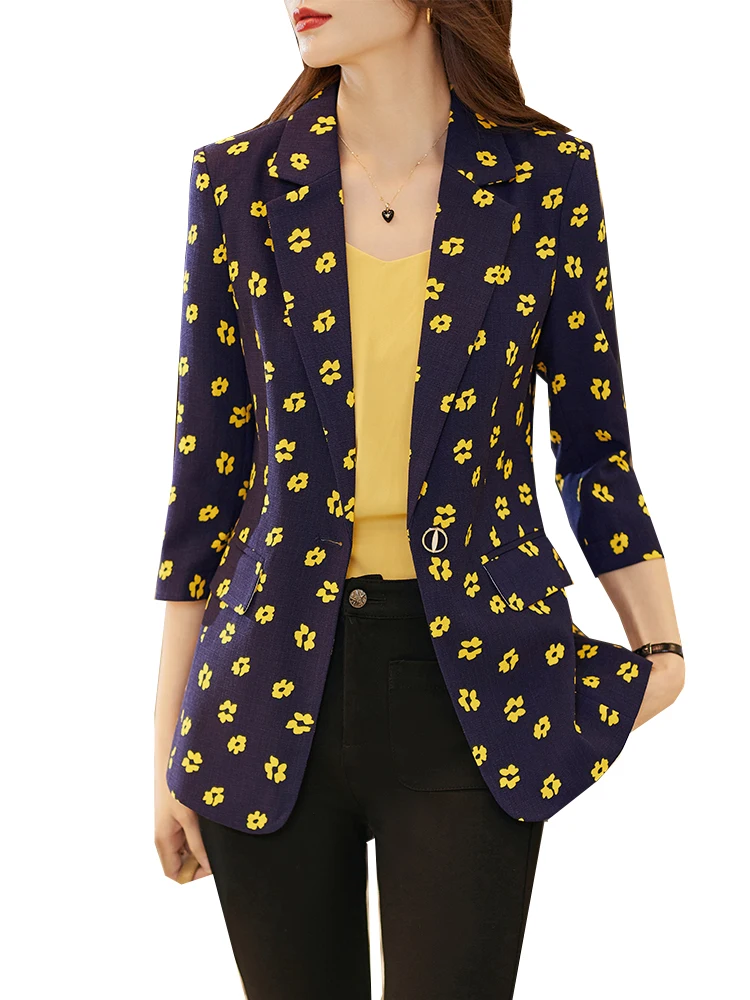 Women Half Sleeve Summer Spring Blazer Ladies Navy Black Single Button Female Formal Jacket women clothing