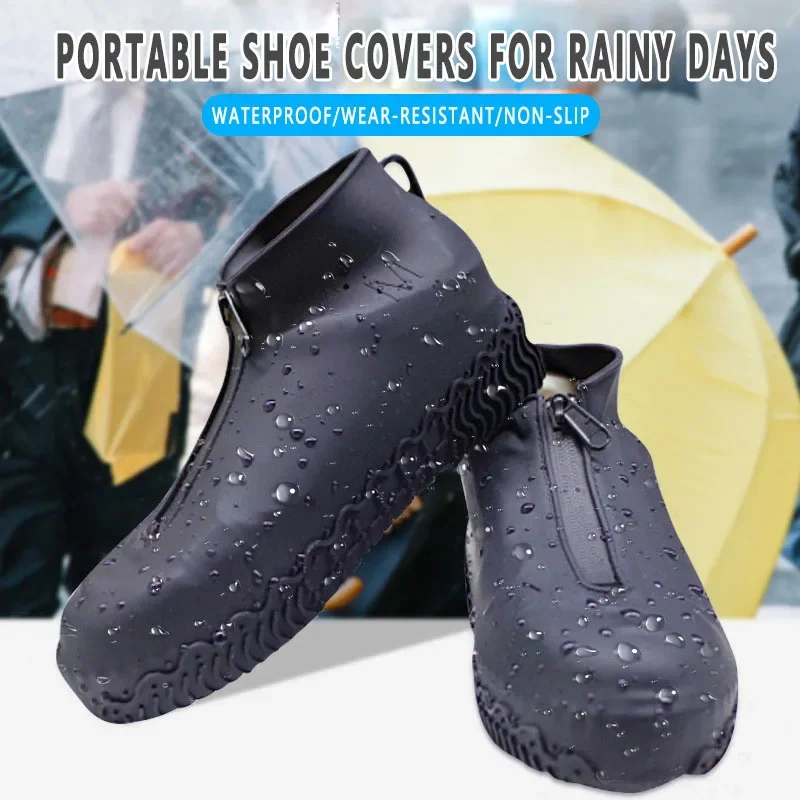 Shoe Covers Outdoor Waterproof Zipper Silicone Portable Easy on/Off Adult Children Non-Slip