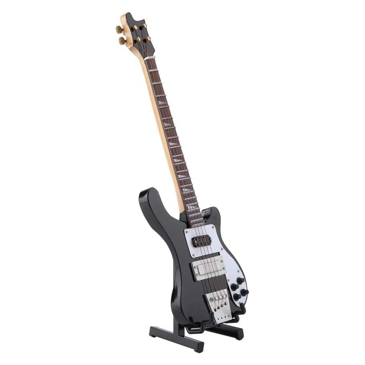 BAAU Miniature Bass, Miniature Bass Guitar with Stand and Case Instrument Model Ornaments for Bookcase, Desk