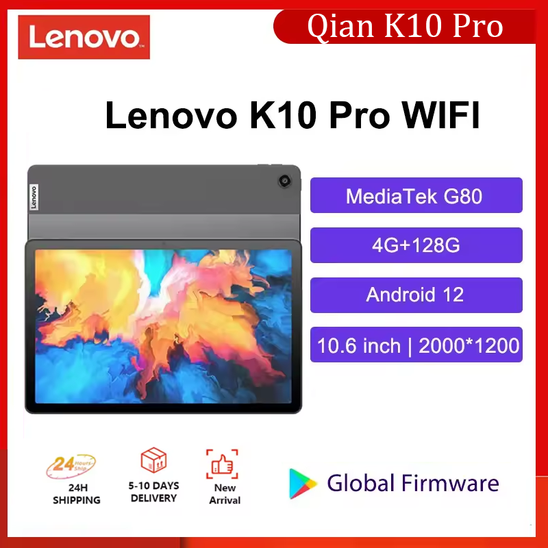 Lenovo K10 Pro Tablet Pad Global Rom LTE 10.6inch 8 Core Mediatek G80 60Hz Android 12 Resolution 7700mAh Face Recognition