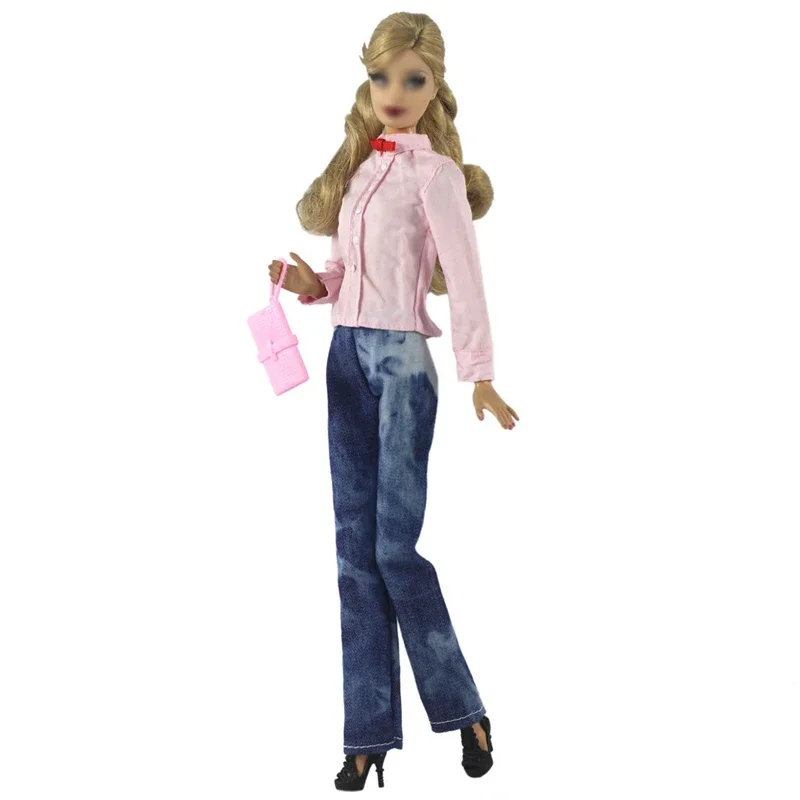 

1:6 Pink Blouse Shirt Top jeans Pants Bag 11.5" Doll Outfits For Barbie Doll Clothes 1/6 BJD Dollhouse Accessories Kids Toy Gift