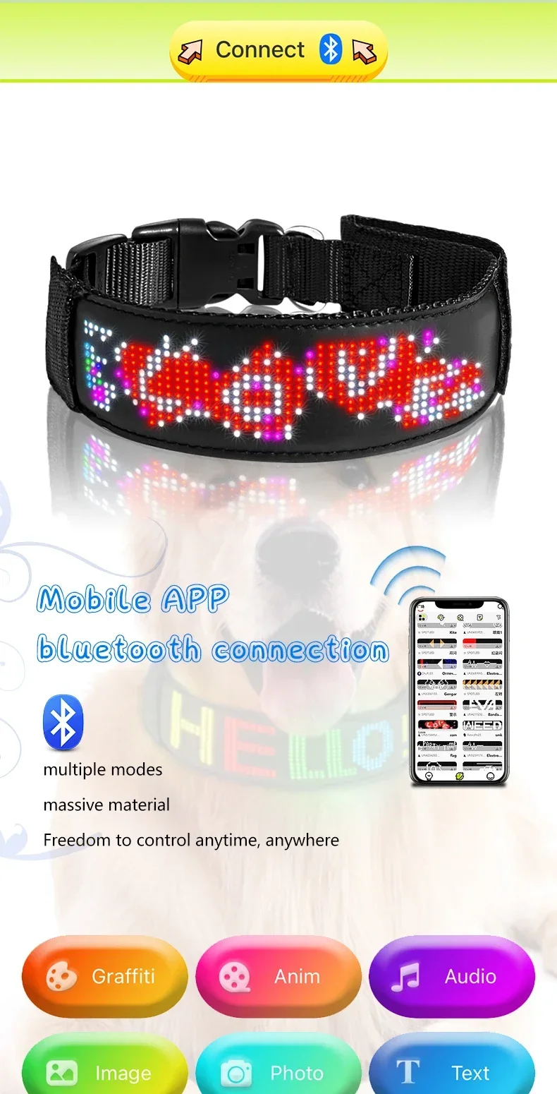 Description Picture 6 of itemLED Pet Collar Adjustable Waterproof Luminous Light Up Safety Dog Accessories Collar Programmable App Bluetooth USB Rechargeable