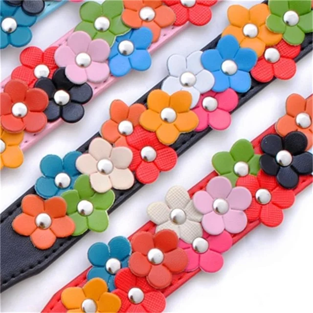 Portable Flowers Pet Dog Collar Leash PU Leather Cat Chain Neck Strap for Small Middle Large Animal Teddy Chihuahua Pug Fashion 5