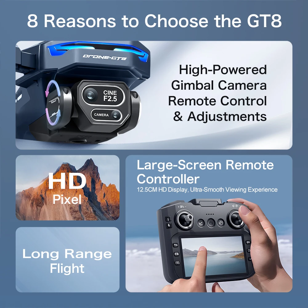 Mini Drone GT8 8K WiFi GPS Professionale con Fotografia Aerea HD, Quadricottero con Telecamere, Evitamento Ostacoli Intelligente, FPV UAV Giocattolo - immagine 3