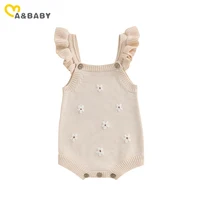 ma&baby 0-24M Newborn Infant Toddler Baby Girl Romper Floral Embroidery Knit Jumpsuit Sleeveless Overalls Summer Clothes 1