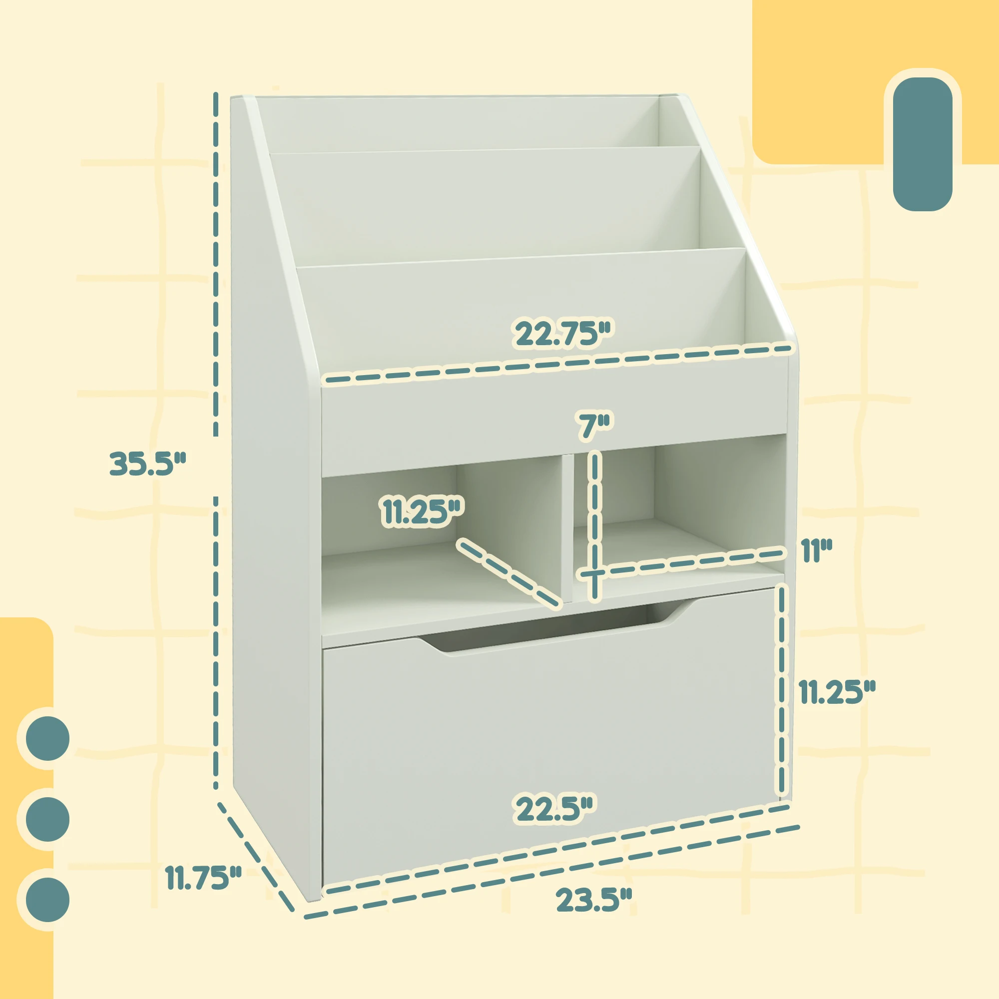 Kids Storage Bookcase Stand w/ Display Shelves & Drawer for Toys & Books, Green 3