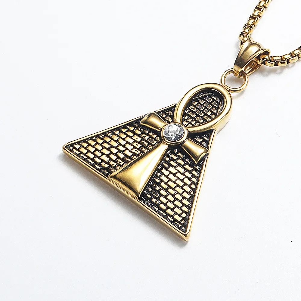 Collana con croce Vintage in acciaio inossidabile Punk antico egitto Horus Eye Pyramid ciondolo da uomo accessori per gioielli per feste di compleanno