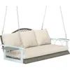 3 Person Wicker Porch Swing Chair Heavy Duty 800 LBS with Cup Holder, 57 Inch Outdoor Rattan Patio Hanging Swing Bench with Cus 1