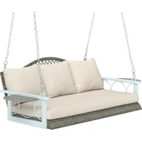 3 Person Wicker Porch Swing Chair Heavy Duty 800 LBS with Cup Holder, 57 Inch Outdoor Rattan Patio Hanging Swing Bench with Cus 1