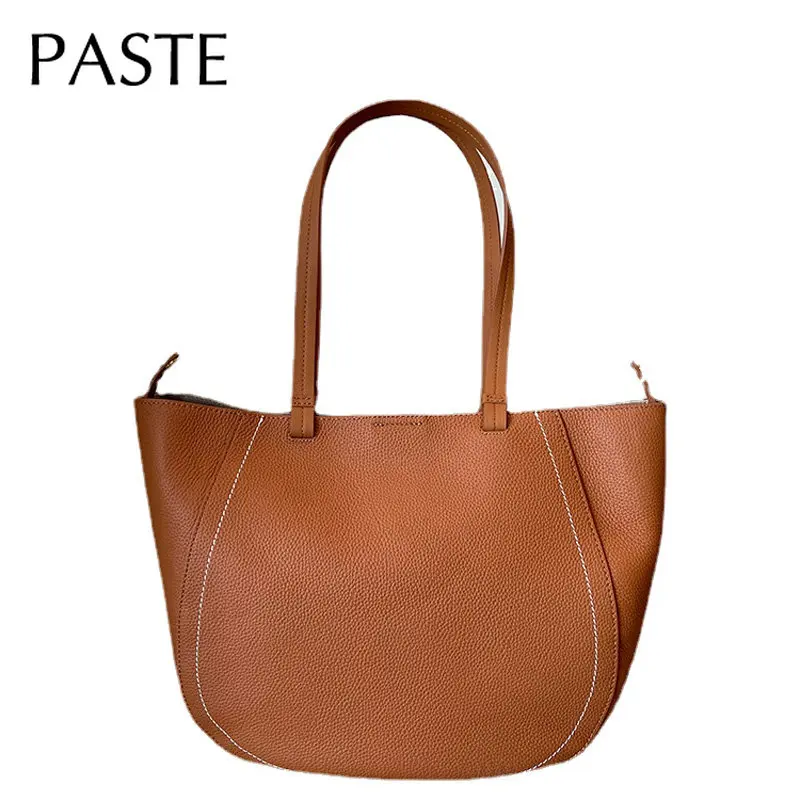 Cow Leather Shoulder Bag Tote Brown Designer Large Handbag Quality