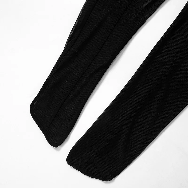 Women Sexy Club Mesh Patchwork Skinny Jumpsuits See Through Bodycon One Piece Glove Dancing Attire Hipster Streetwear Outfits